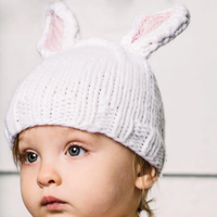 THE BLUEBERRY HILL: BAILEY BUNNY HAND-KNIT HAT - WHITE WITH PINK EARS