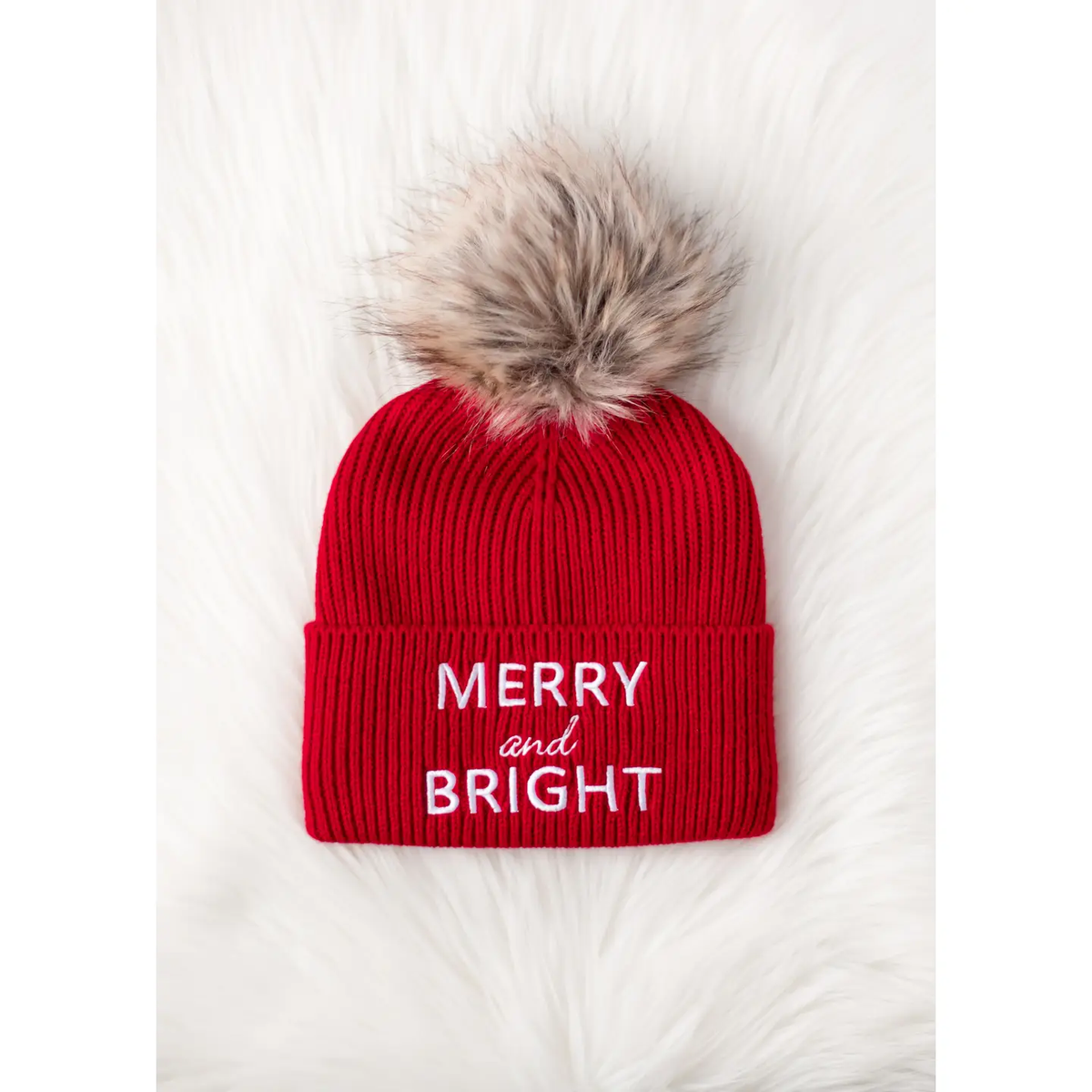 PANACHE APPAREL: RED MERRY & BRIGHT KNIT POM HAT