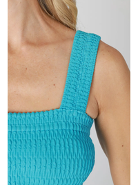 SHIRRED SQUARE NECK CROP TOP - HORIZON BLUE