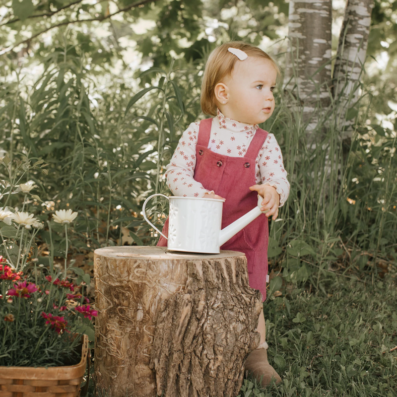 PETIT LEM: RASPBERRY CORDUROY OVERALL 2PC DRESS SET