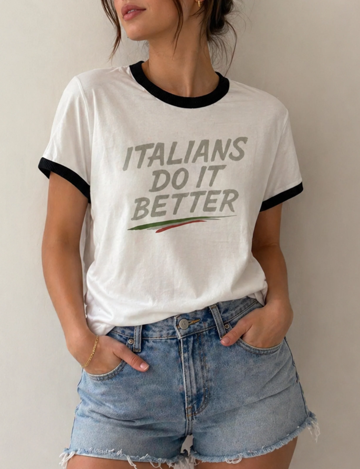 THE LAUNDRY ROOM: ITALIANS DO IT BETTER RINGER TEE - WHITE/BLACK