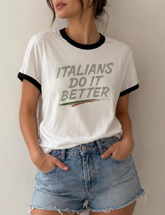 THE LAUNDRY ROOM: ITALIANS DO IT BETTER RINGER TEE - WHITE/BLACK
