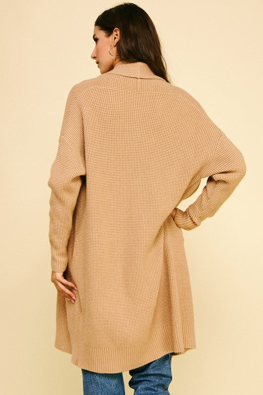 PINCH: WAFFLE TEXTURED OPEN FRONT CARDIGAN SWETAER