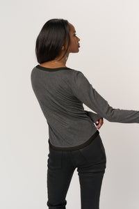 PROJECT SOCIAL T: JENA CONTRAST SCOOP NECK RIB LONGSLEEVE - CHARCOAL / BLACK