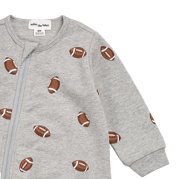 MILES THE LABEL: FOOTBALL PRINT ON GREY MIX PLAYSUIT