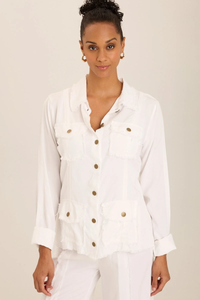 XCVI: TWILL SAFARI JACKET - WHITE