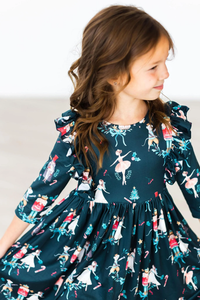 MILA & ROSE: CHRISTMAS BALLET 3/4 SLEEVE RUFFLE TWIRL DRESS