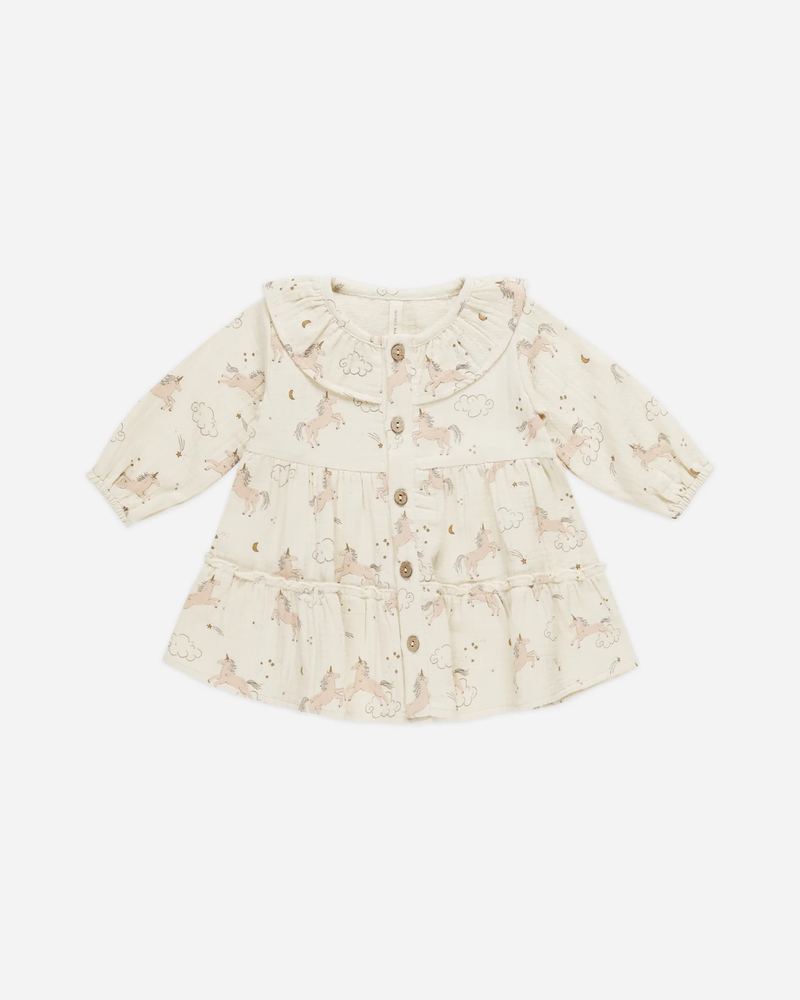 QUINCY MAE: RUFFLE COLLAR BUTTON DRESS || UNICORNS