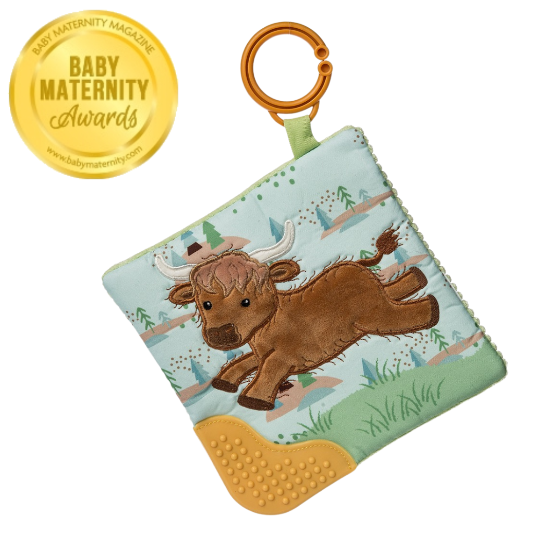 MARY MEYER: HETTY HIGHLAND COW CRINKLE TEETHER – 6" X 6″