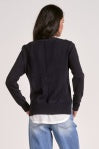 ELAN: V-NECK LAYERED SWEATER - NAVY/WHITE