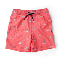 SHADE CRITTERS: SHARK BITE BOYS 4 WAY STRETCH WATER APPEARING EMBROIDERED SWIM TRUNKS