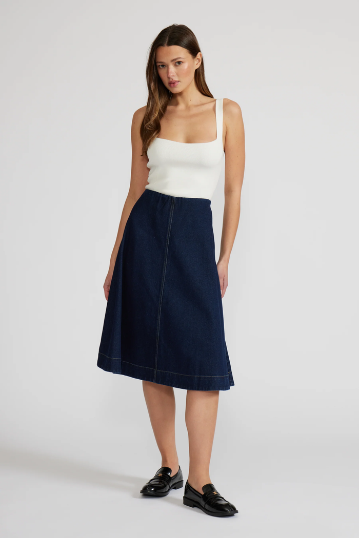 LUCY PARIS: NULA DENIM SKIRT - DARK BLUE
