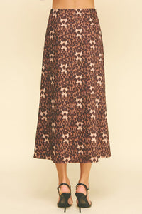 PINCH: LEOPARD SILKY BLOCK DETAILED MIDI SKIRTS