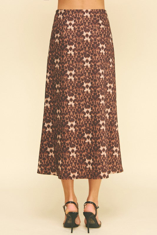 PINCH: LEOPARD SILKY BLOCK DETAILED MIDI SKIRTS