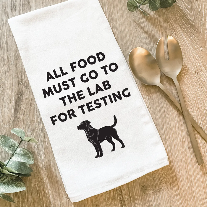 ALL FOOD MUST GO TO THE LAB FOR TESTING COTTON TEA TOWEL - WHITE