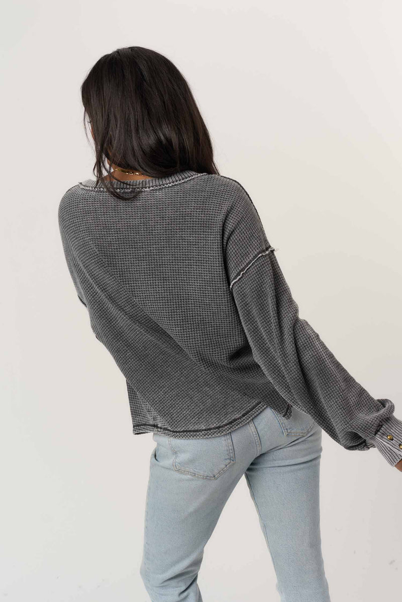 PROJECT SOCIAL T: RHIYA BURNOUT THERMAL LONGSLEEVE - BURNOUT BLACK