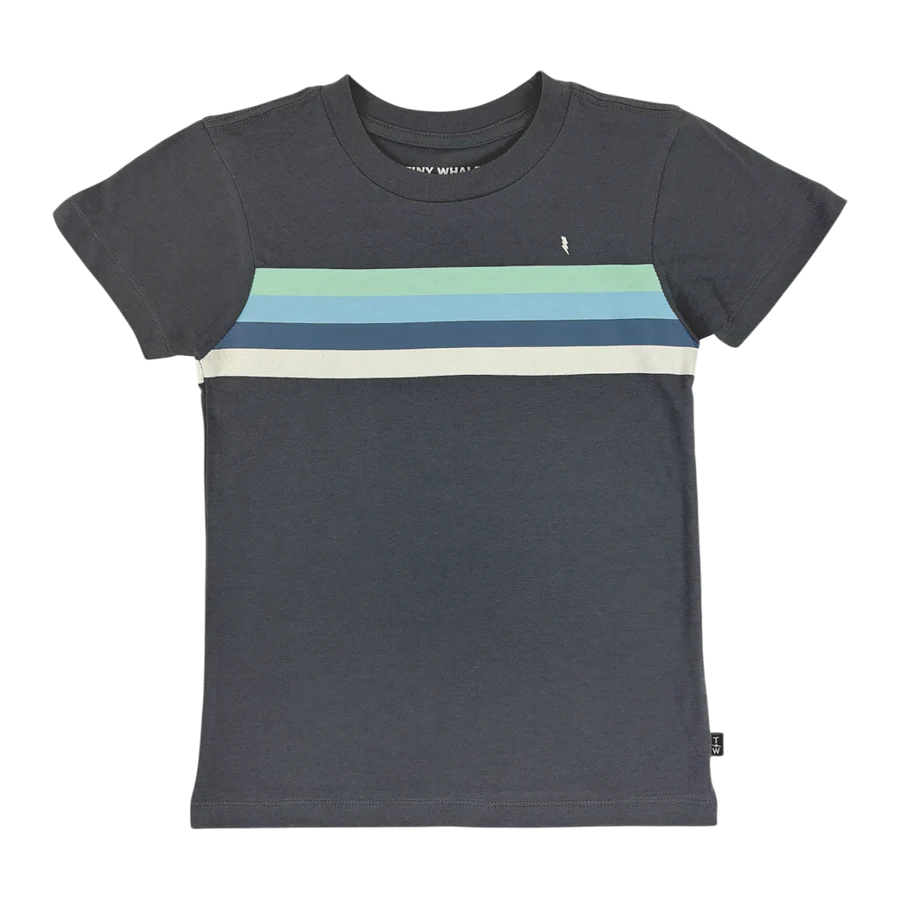TINY WHALES: BOLT STRIPE TEE - VINTAGE BLACK/SEAFOAM