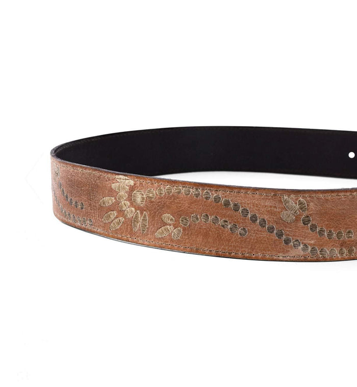 BED STU: MOHAWK EMBROIDERED LEATHER BELT - TAN RUSTIC WHITE BFS