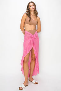 RUFFLED SEMI-SHEER COVER-UP SARONG SKIRT
