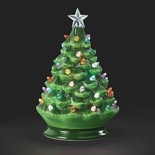 ROMAN: 8"H LIGHTED VINTAGE GREEN TREE TWINKLING LIGHT; COLOR BULBS