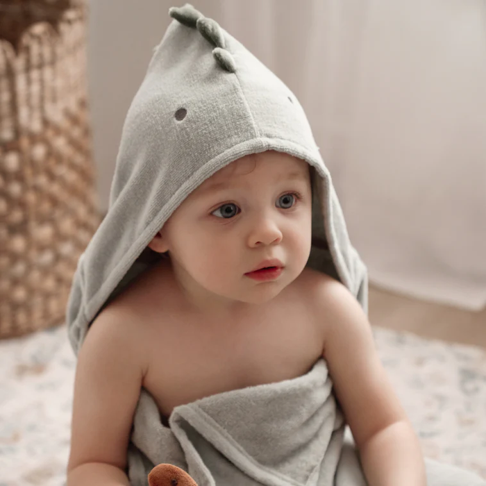ELEGANT BABY: DINOSAUR HOODED BABY BATH WRAP - SAGE