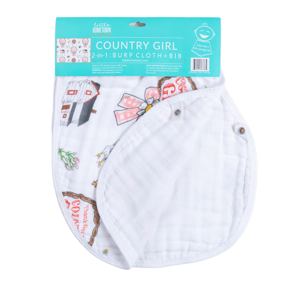 LITTLE HOMETOWN: COUNTRY GIRL 2 IN 1 BURP CLOTH AND BIB COMBO