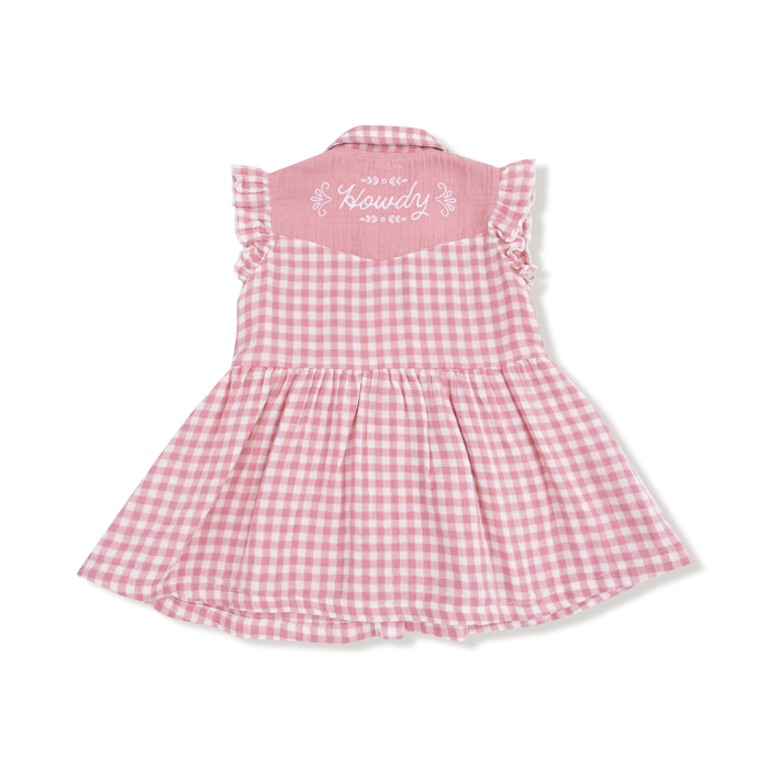 ANGEL DEAR: WESTERN PEARL SNAP DRESS AND BLOOMER - ROSE PINK PLAID