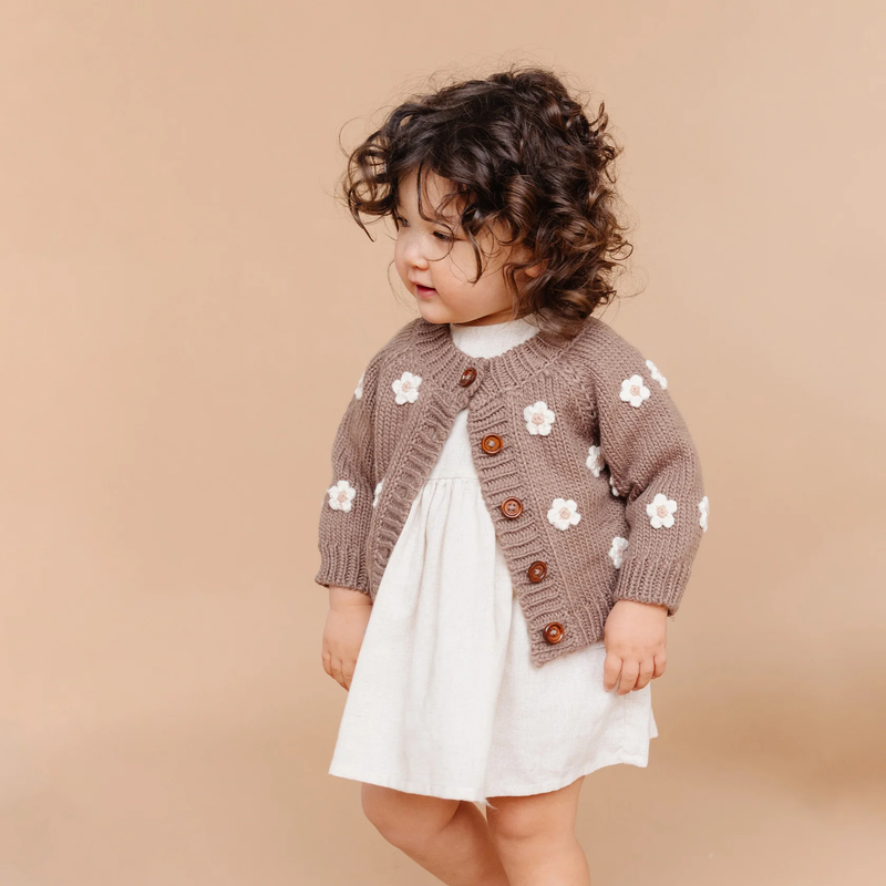 THE BLUEBERRY HILL: FLOWER CARDIGAN - TAN