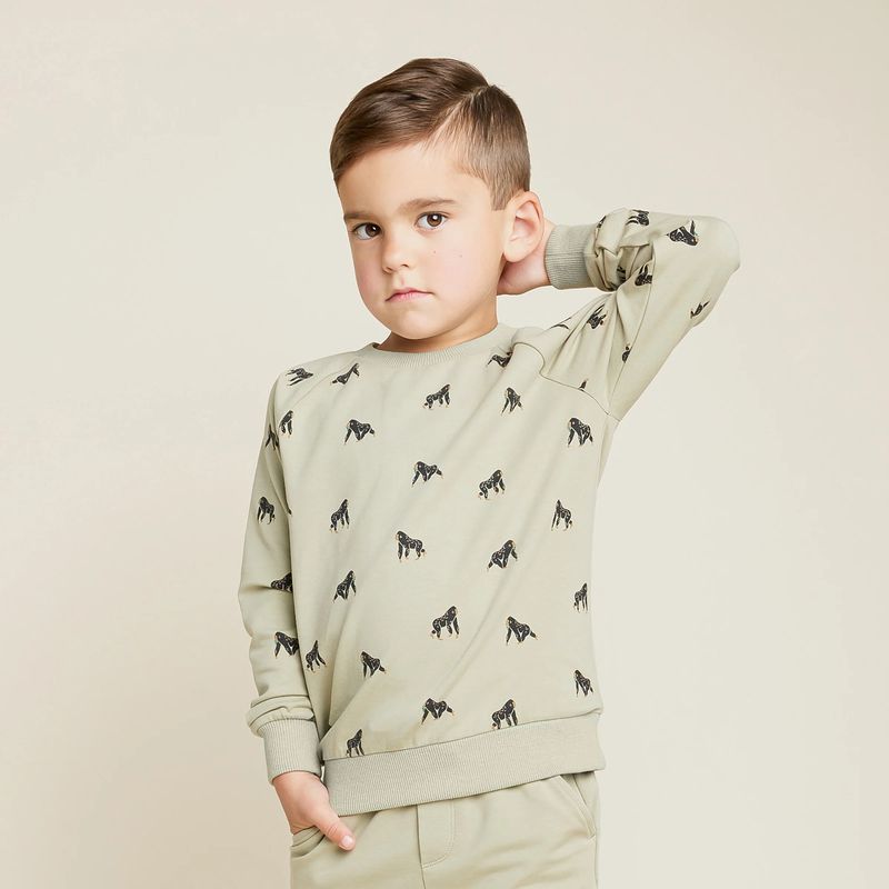 MILES THE LABEL: GORILLA PRINT ON TEA GREEN SWEATSHIRT