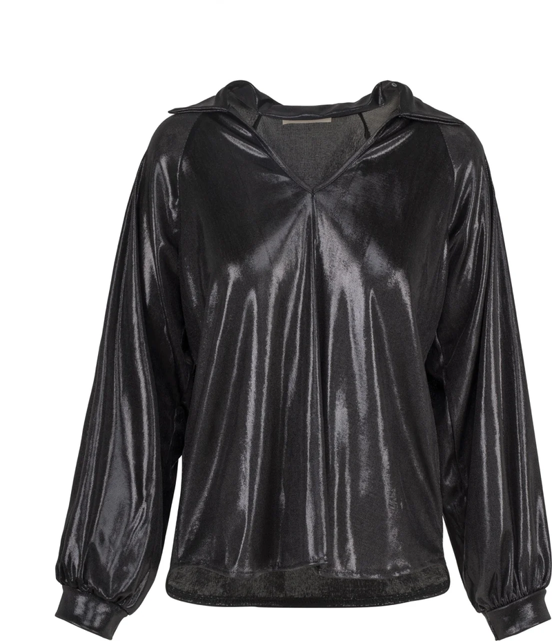 ASTRID: HEAVY METAL COLLAR TOP - BLACK