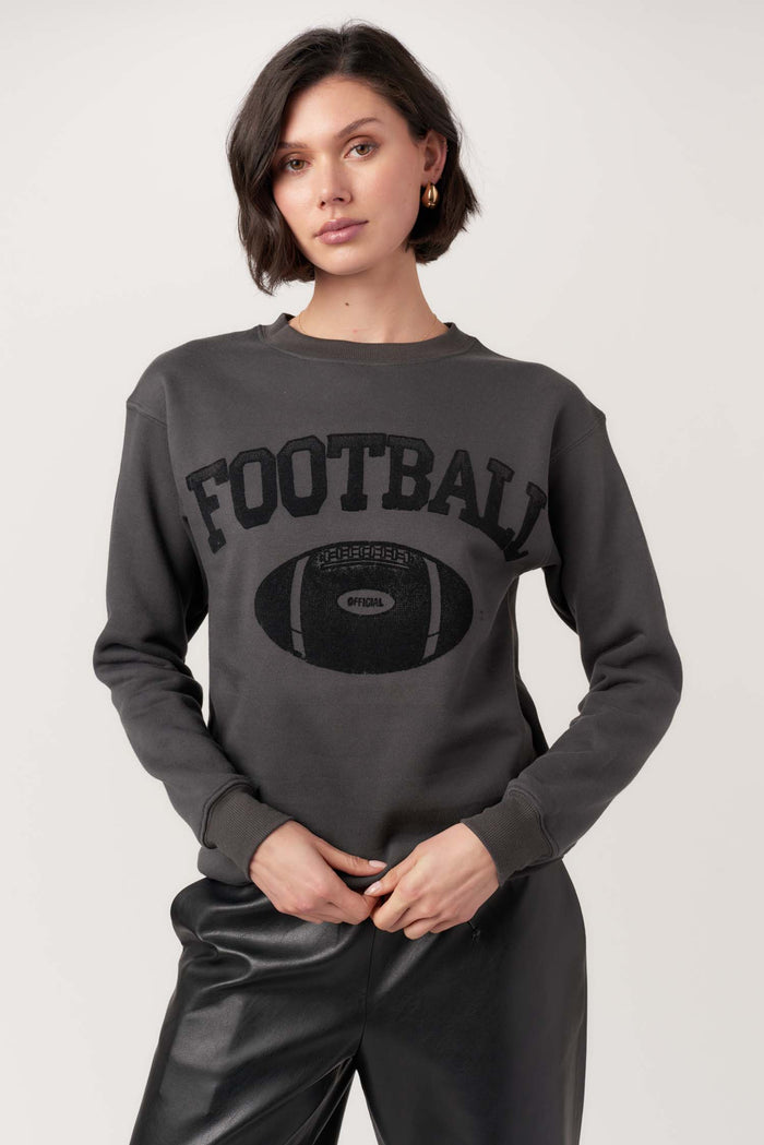 PROJECT SOCIAL T: FLOCKED FOOTBALL SWEATSHIRT - WASHED BLACK