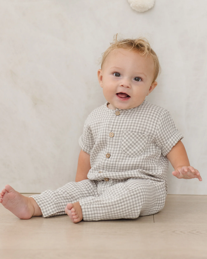 QUINCY MAE: CHARLIE JUMPSUIT || SAGE GINGHAM