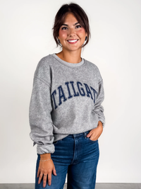 PROJECT SOCIAL T: 'TOUCHDOWN/TAILGATE' REVERSIBLE SWEATSHIRT- HEATHER GREY
