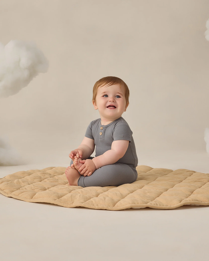 QUINCY MAE: RIBBED HENLEY BODYSUIT - OCEAN