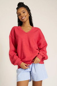 PROJECT SOCIAL T: SCORPIO NOTCH NECK SWEATSHIRT - RED DAHLIA