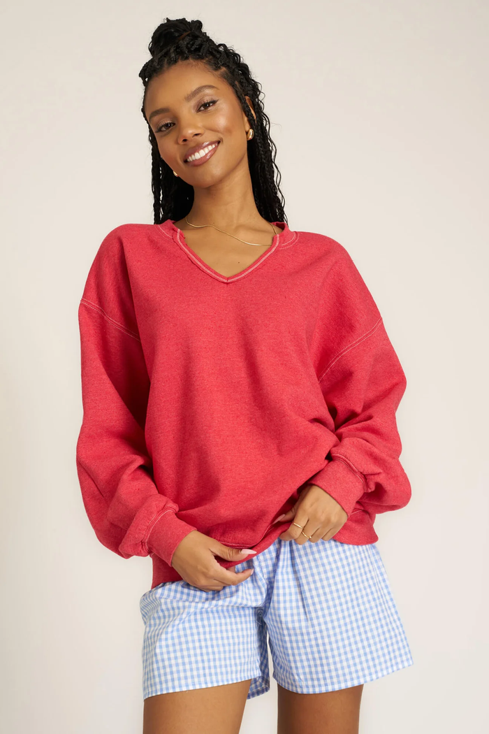 PROJECT SOCIAL T: SCORPIO NOTCH NECK SWEATSHIRT - RED DAHLIA