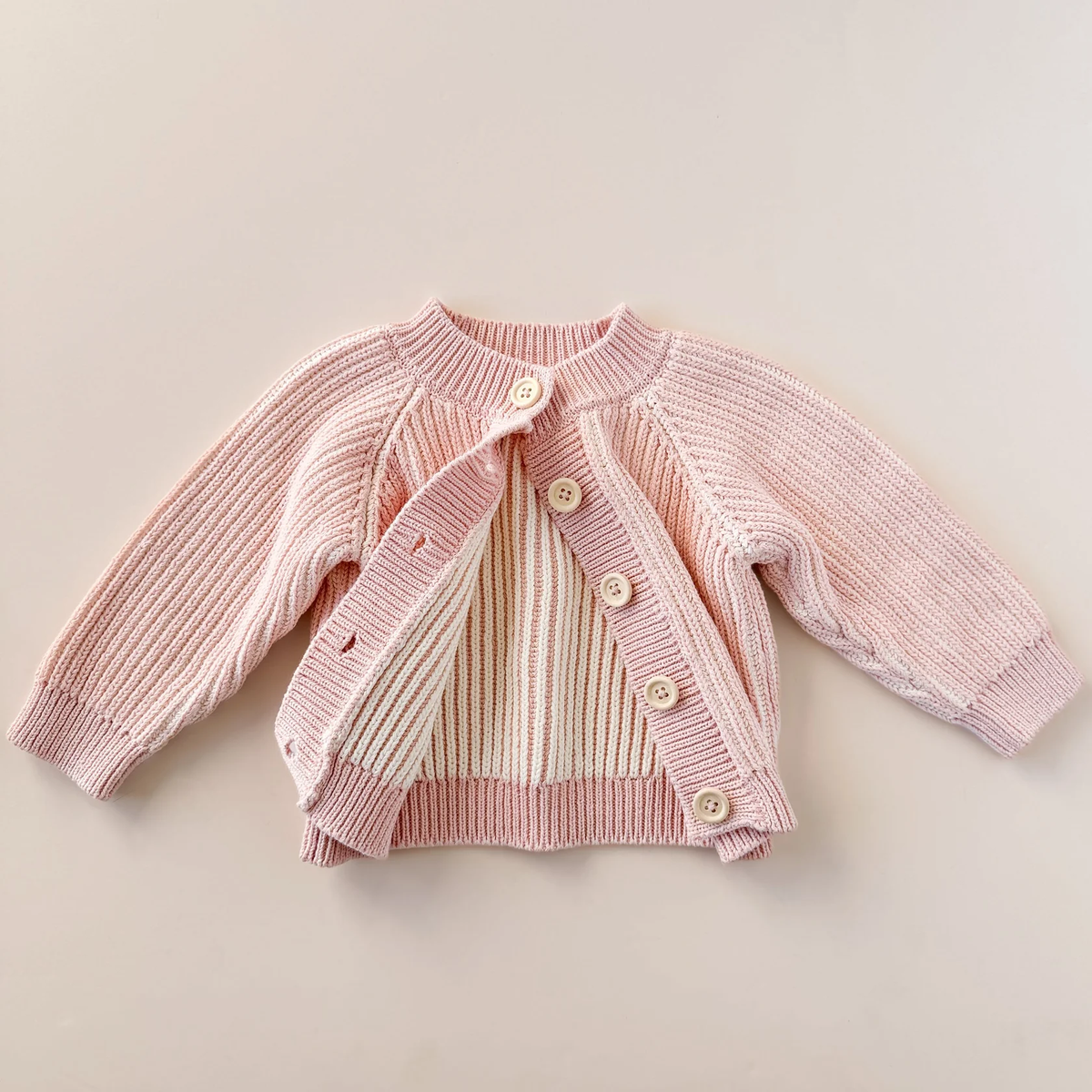 THE BLUEBERRY HILL: COTTON BRIOCHE CARDIGAN - BLUSH