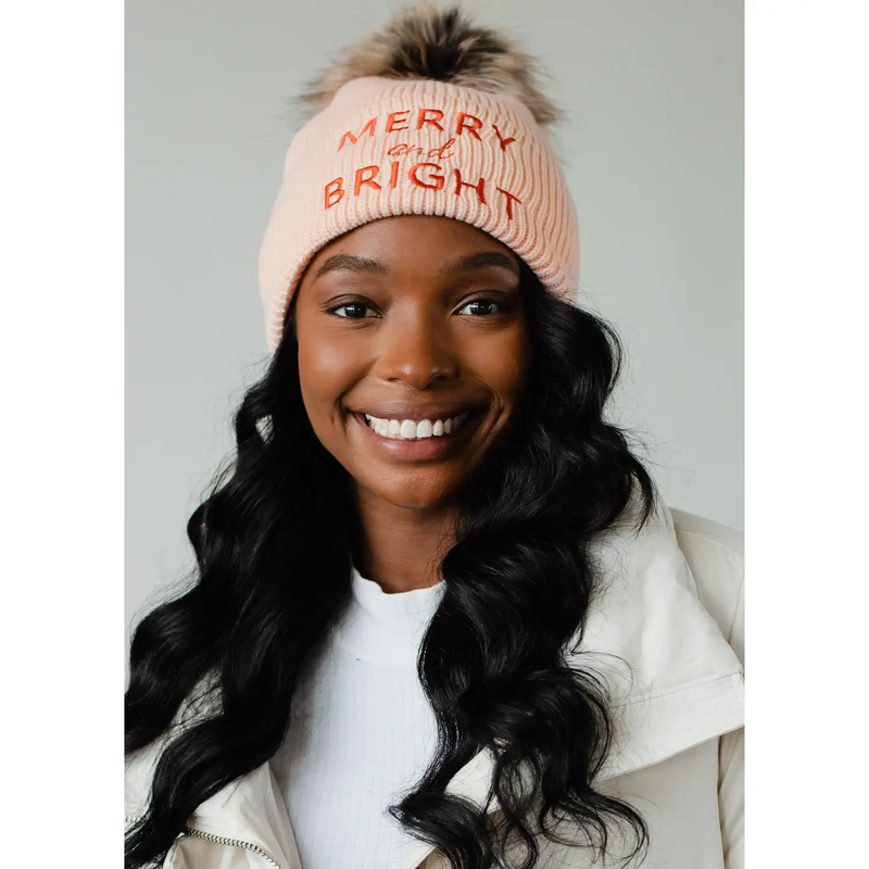 PANACHE APPAREL: BLUSH MERRY & BRIGHT KNIT POM HAT