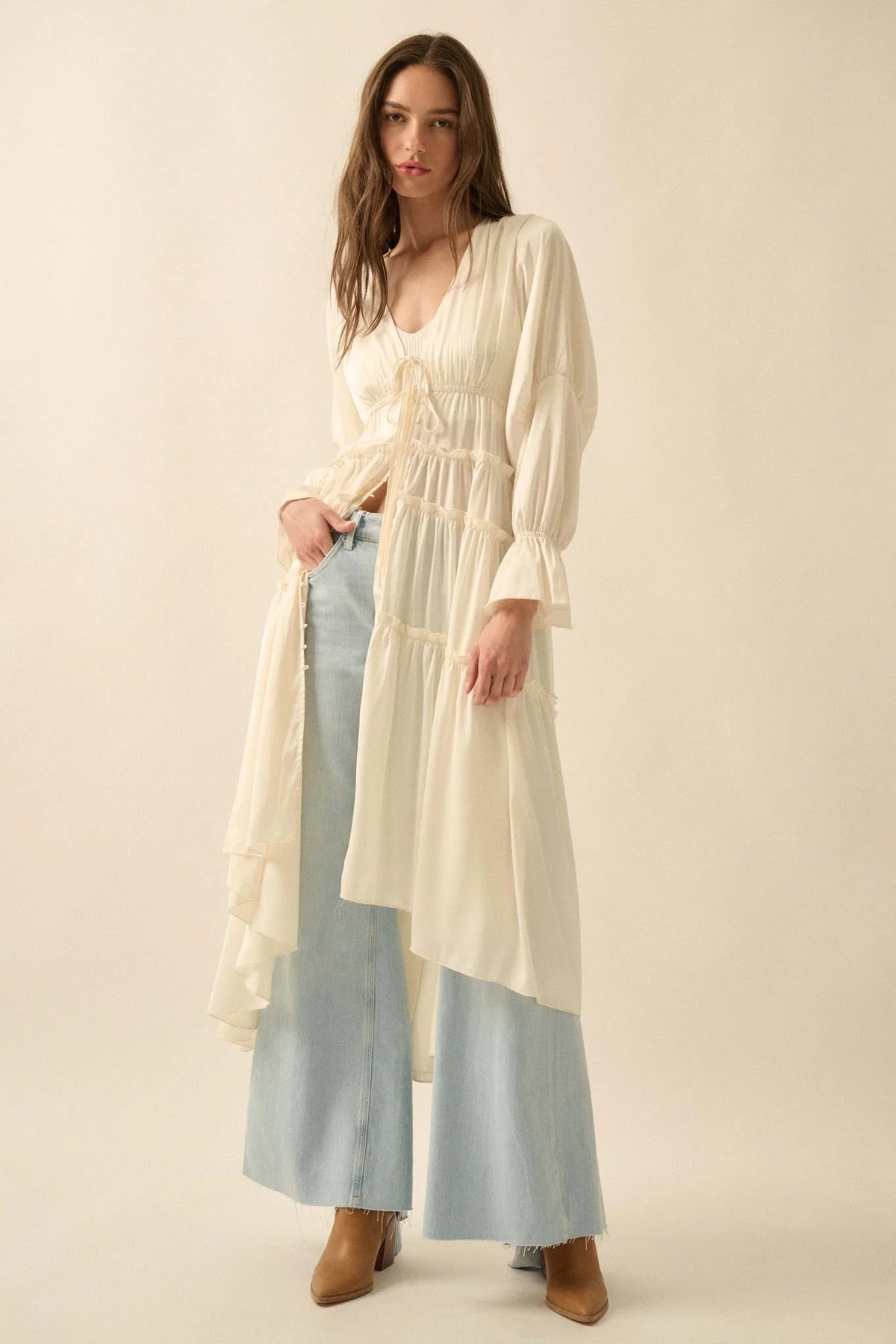 PROMESA: SWEET JULIET RUFFLED HIGH-LOW LAYERING MIDI DRESS