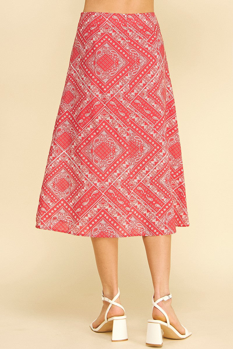 PINCH: BANDANA PRINT A-LINE MIDI SKIRT - RED