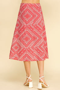 PINCH: BANDANA PRINT A-LINE MIDI SKIRT - RED