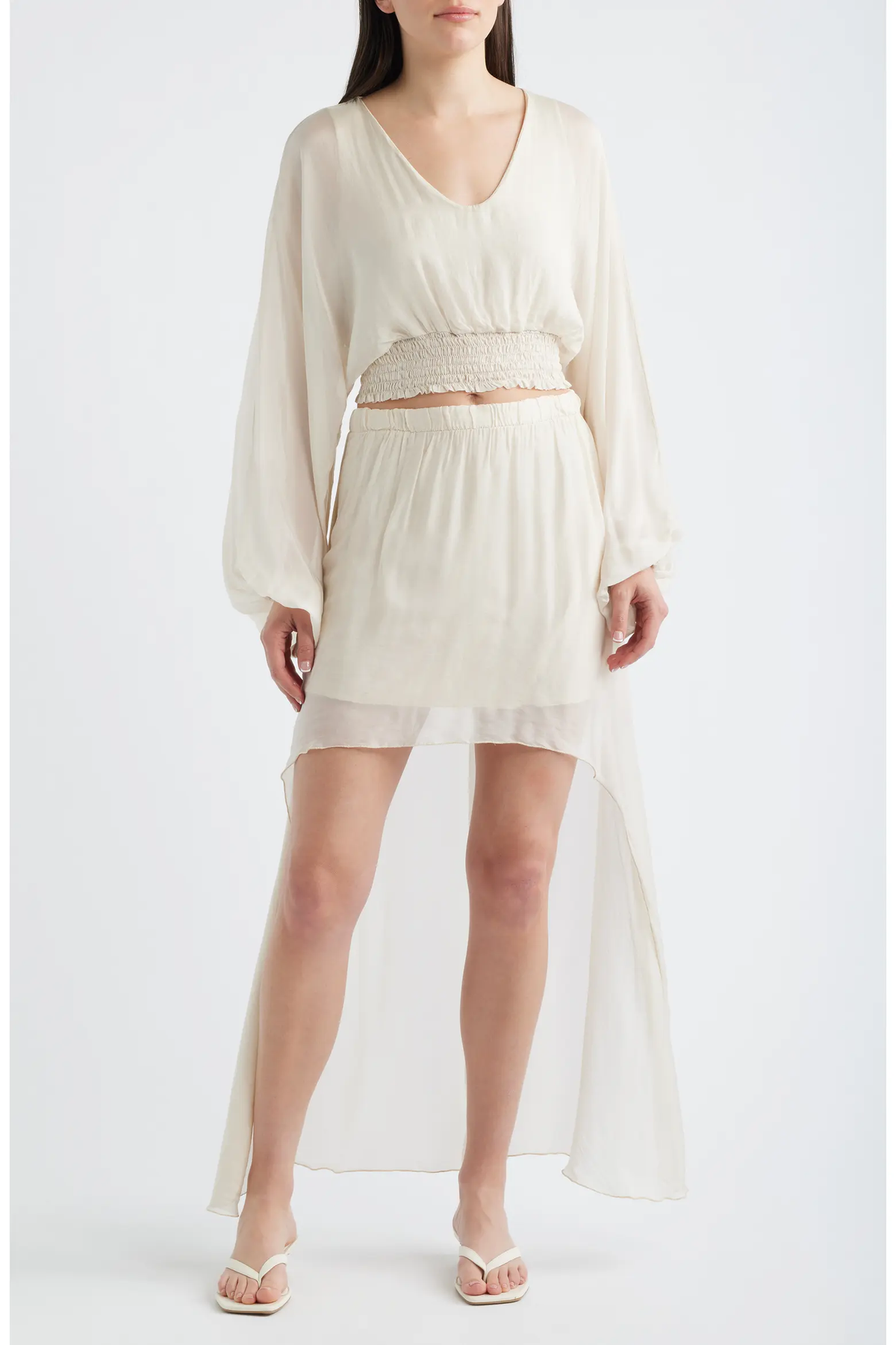 DELUC: FORUM CHIFFON HIGH-LOW SKIRT - OFF WHITE