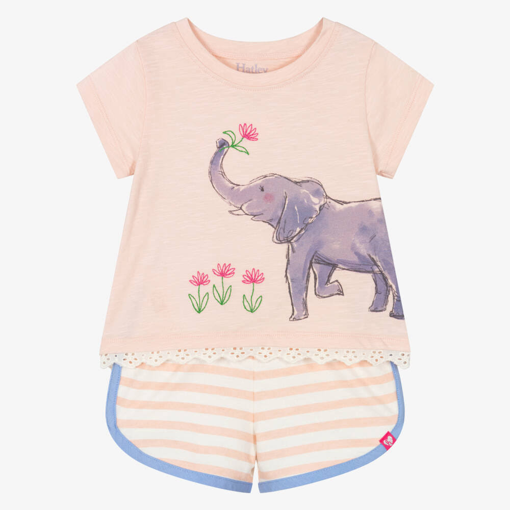 HATLEY: ELEPHANT EYELET TRIM TEE & SHORT SET - PEARL BLUSH
