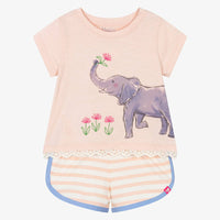 HATLEY: ELEPHANT EYELET TRIM TEE & SHORT SET - PEARL BLUSH