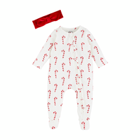 MUD PIE: CANDY CANE BABY SLEEPER AND HEADBAND SET