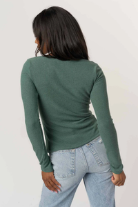 PROJECT SOCIAL T: ALEJANDRA NOTCH NECK COZY RIB LONGSLEEVE - DEEP GREEN