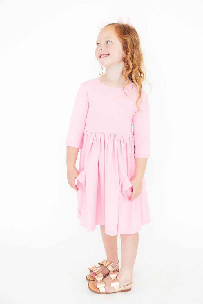 MILA & ROSE: BUBBLEGUM PINK 3/4 SLEEVE POCKET TWIRL DRESS