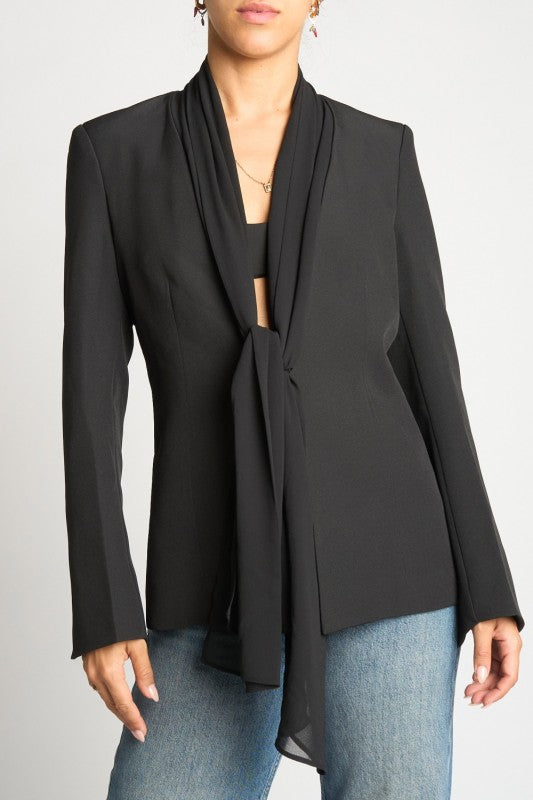 SCARF TIE FRONT BLAZER - BLACK