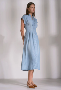 ELAN: CAP SLEEVE MIDI DRESS - CHAMBRAY