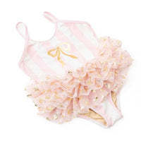 SHADE CRITTERS: BOW STRIPE SKIRTED ONE PIECE SWIMSUIT - BLUSH